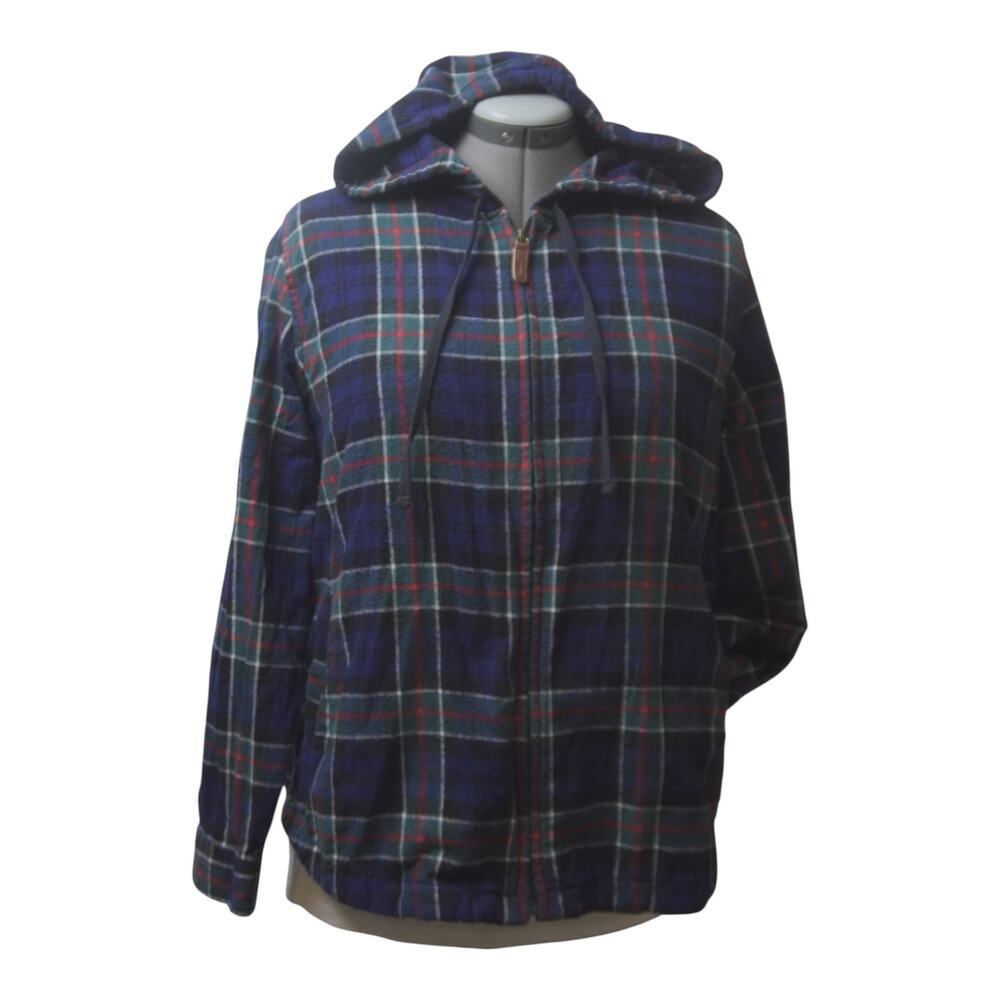 L.L.Bean Plaid Flannel Hoodie Jacket Large Petite Cotton Full Zip - Picture 9 of 13